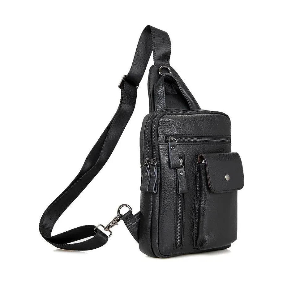 Leather Chest Sling Bag Waterproof Casual Real Leather Men Bag - VacationGrabs