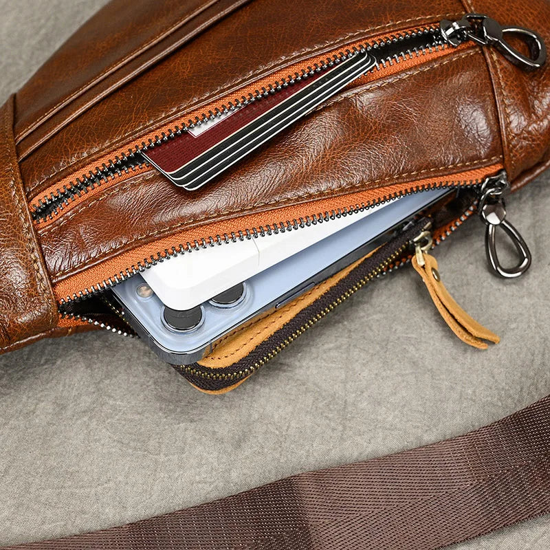Men's Genuine Leather Sling Bag – Casual Crossbody Chest Pack