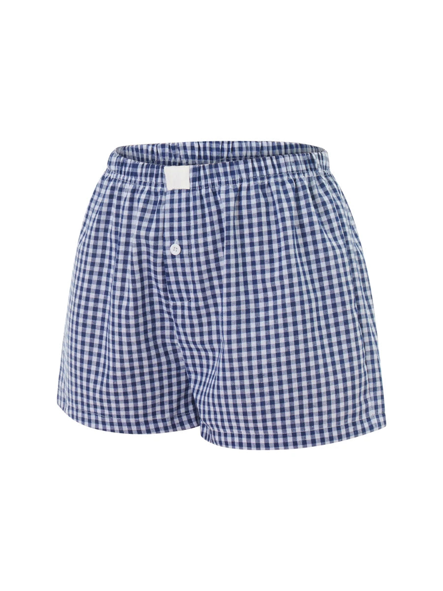VacationGrabs Women Y2k Gingham Boxer Shorts Stripes Button Elastic Waist Boxers Cute Mini Bloomers Plaid Loose Fit Boy Shorts