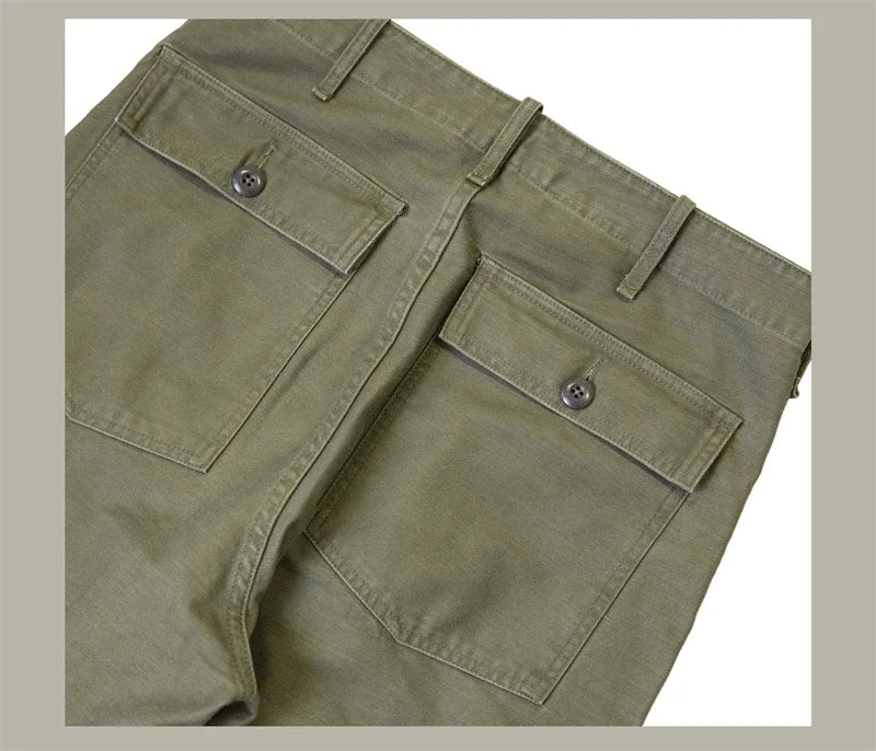 Red Tornado Army Fatigue Pants Cotton Sateen High Rise Casual Trousers Relaxed Fit