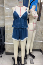 Polka Dot Cami & Shorts Pajama Set | Lace Trim Loungewear