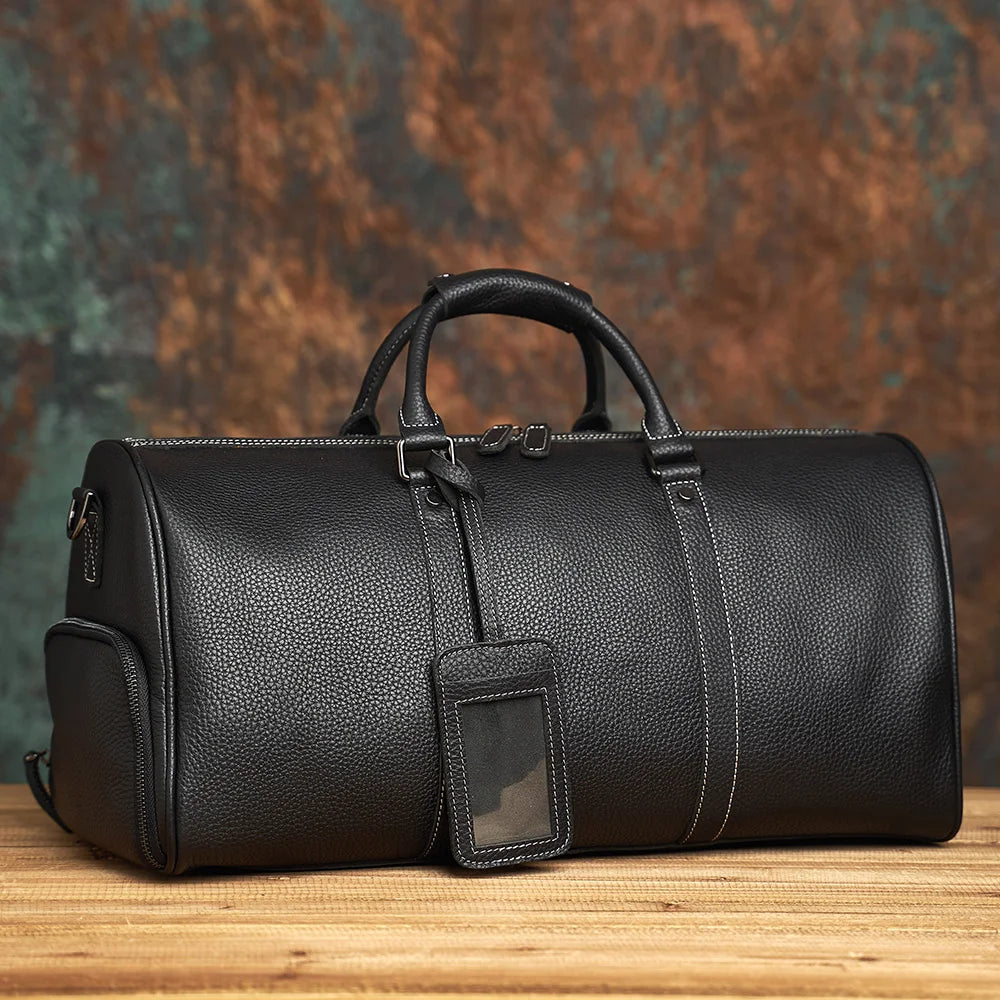 Men's Vintage Leather Duffle Bag with Shoe Compartment