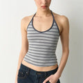 VacationGrabs Halter Neck Tank Tops for Women Y2K Striped Scoop Neck Slim Fit Sleeveless Cami Tops Trendy Summer Casual Going Out Vest