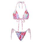 VacationGrabs Women 2 Pieces Bikini Swimsuit Spaghetti Strap Top Tie Side Triangle G-Thong Bathing Suit Beach Holiday Swimwear