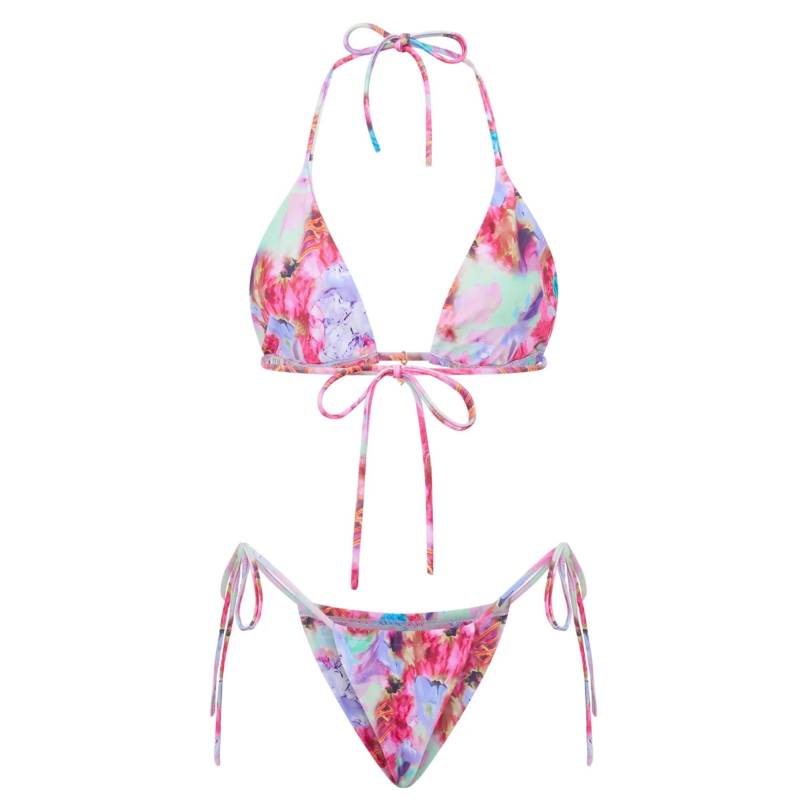 VacationGrabs Women 2 Pieces Bikini Swimsuit Spaghetti Strap Top Tie Side Triangle G-Thong Bathing Suit Beach Holiday Swimwear
