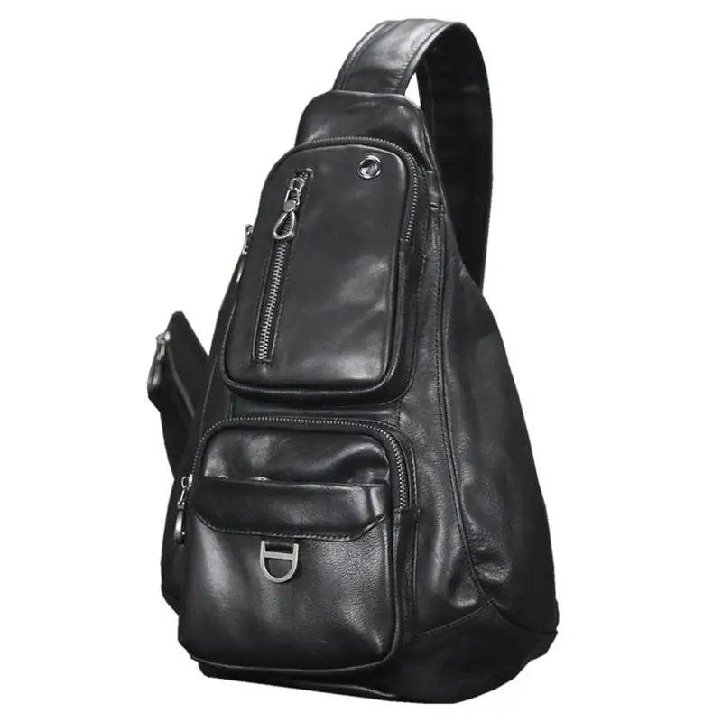 Genuine Leather Men Chest Bag Single Shoulder Sports Riding Bag - VacationGrabs