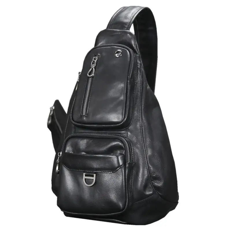 Genuine Leather Men Bag Chest Bag Single Shoulder Bag Leather Chest Pack Riding Bag Sports For Man Male Black Chest Backpack Bag