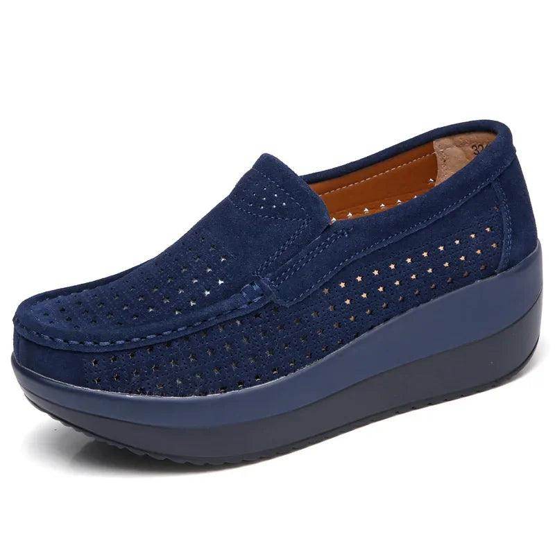 Platform Flat Loafers Suede Leather Moccasins - VacationGrabs
