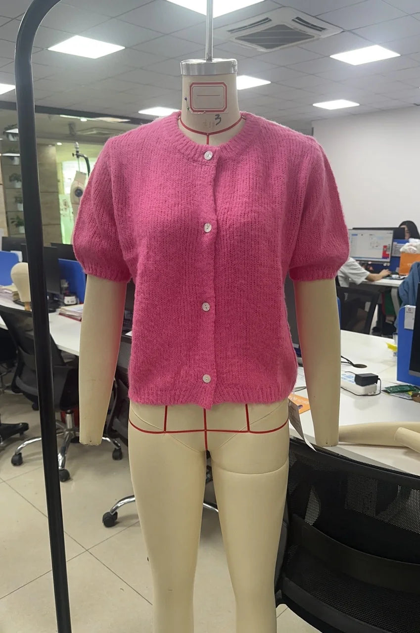 VacationGrabs Y2k Cardigan Sweaters for Women Short Sleeve Button Down Knit Cardigans Casual Sweater Pullover Autumn Winter Tops