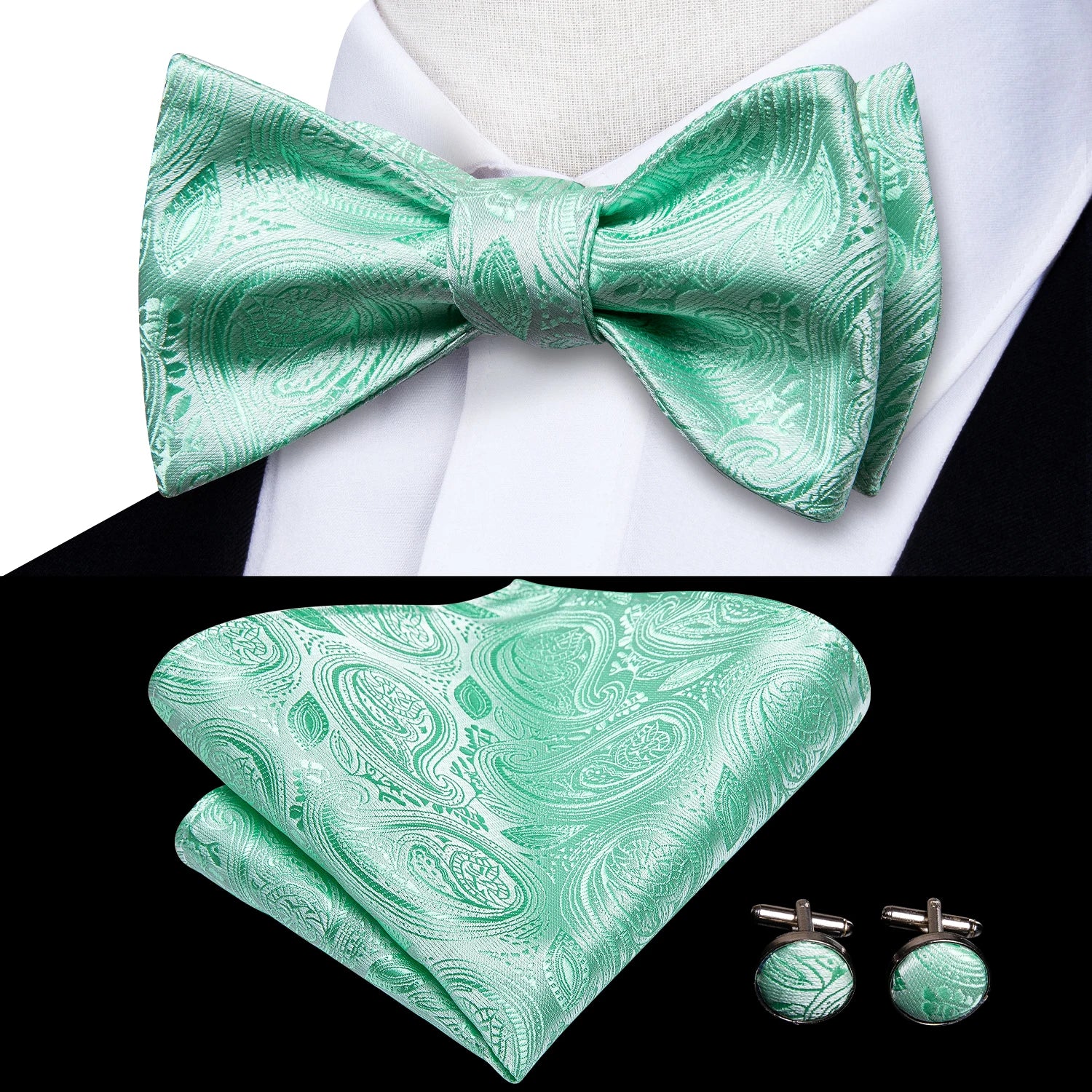 Elegant Mens Bow Tie Set with Cufflinks - Various Colors