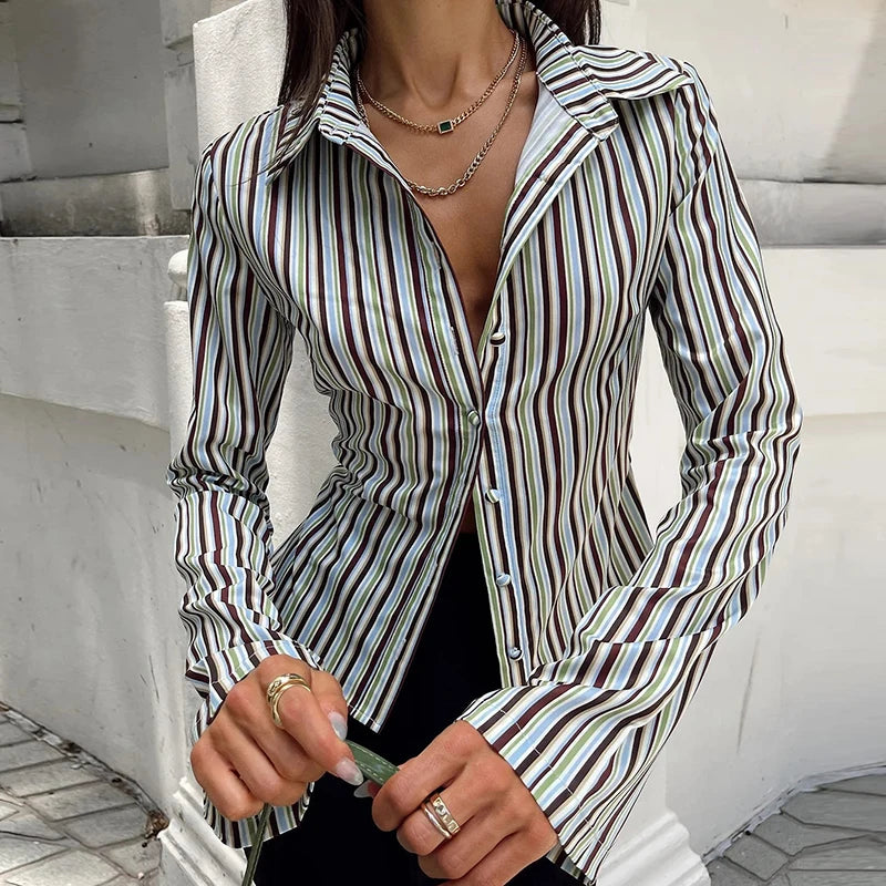 VacationGrabs Women Y2k Button Down Shirts Casual Long Sleeve V Neck Collared Slim Fit Crop Top E-Girls Coquette Vintage Blouse