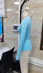 VacationGrabs Women Solid Color V Neck Long Sleeve Top Soft Modal Stretchy Slim Fitted Basic Tee Casual Daily Streetwear Blouse