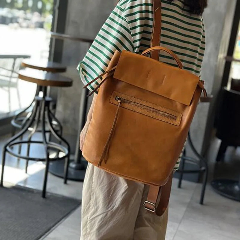 Vintage Color Real Leather Backpack Satchel