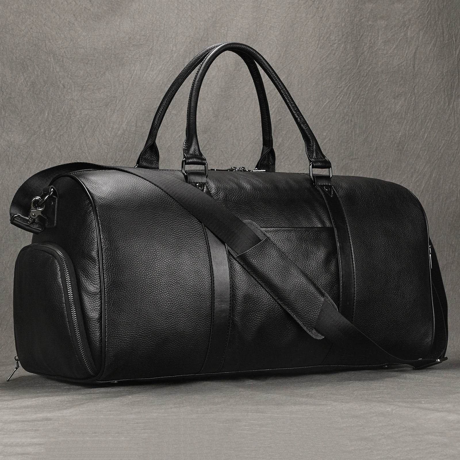 Large Capacity Men’s Genuine Leather Duffel for Travel and Fitness - VacationGrabs