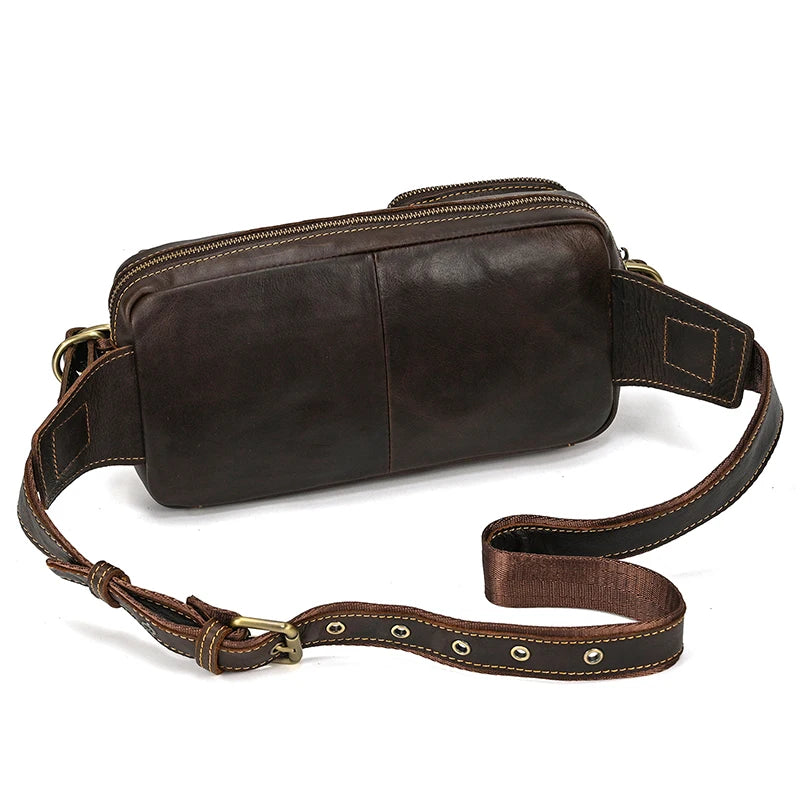 New Leather Waist Bag For Travel Men Male Chest Bag Waist Pack Dual Use Leahter Bag Male Chest Bag Leather Fanny Pack Men