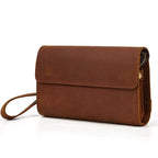 Genuine Leather Clutch Bag for Men Crazy Horse Leather Day Clutch with Wrist Strap - VacationGrabs