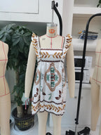 Women's Summer Mini A-Line Dress Ruffle Sleeveless Square Neck Short Flowy Dress Vintage Bohemian Beach Holiday Dress