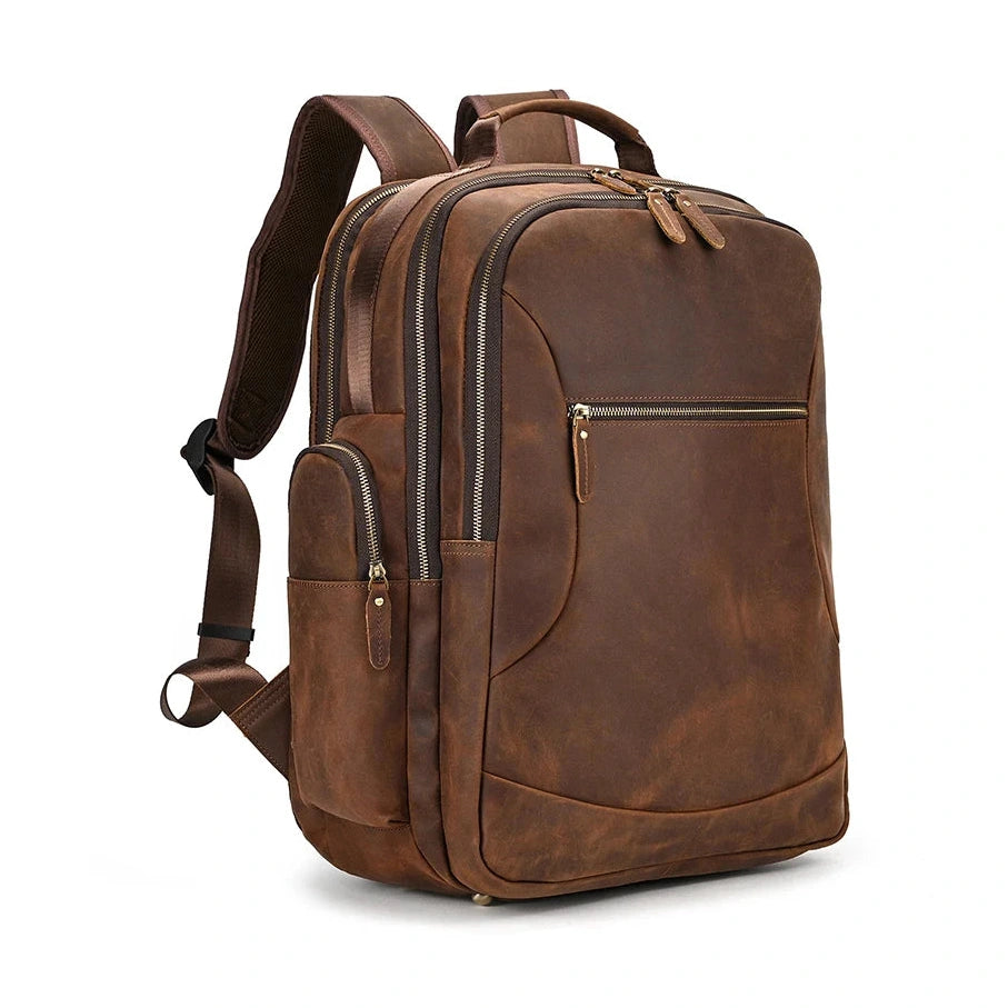 Thick Leather 17" Laptop Backpack Business Travel Leather