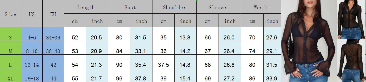 VacationGrabs Sheer Button Down Shirts for Women See Through Mesh Long Sleeve Button Up Blouse Shirt Sexy Going Out Tops Streetwear