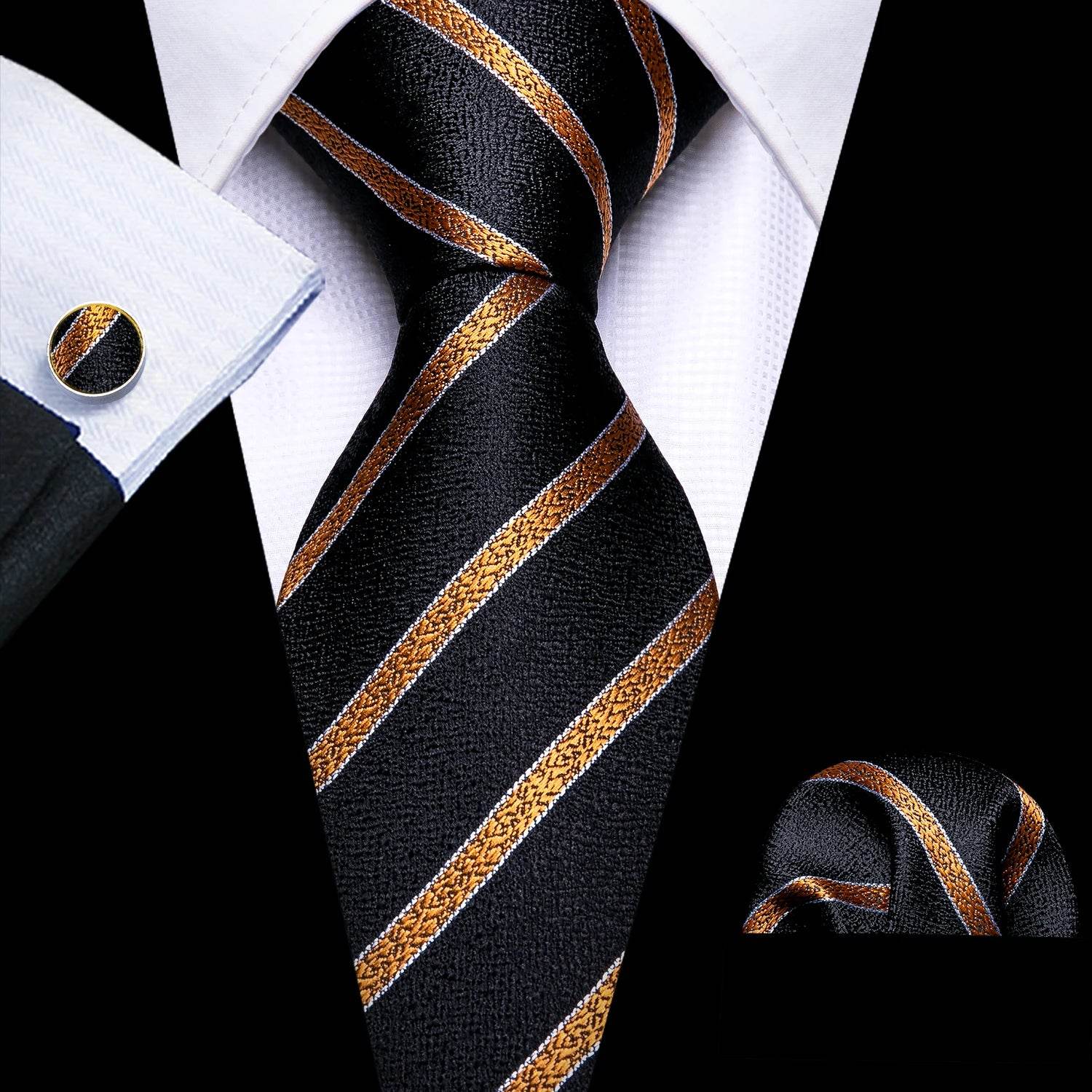 Gold & Beige Silk Tie Set for Men - VacationGrabs