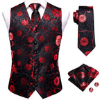 Black and red floral vest set with necktie how to tie