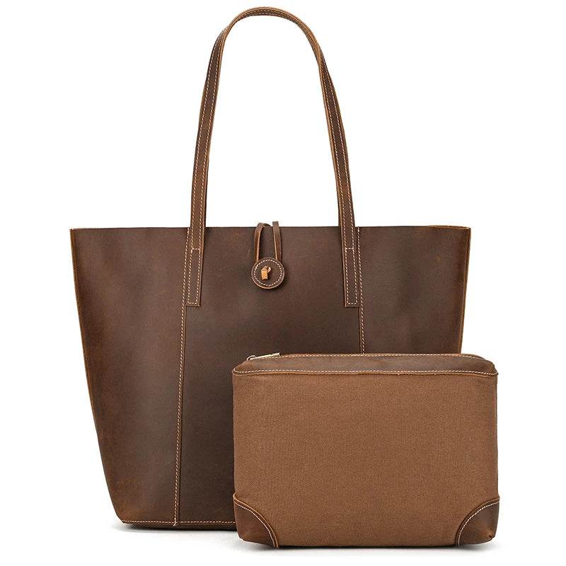 Genuine Leather Business Tote for Women with Makeup Bag Combo - VacationGrabs