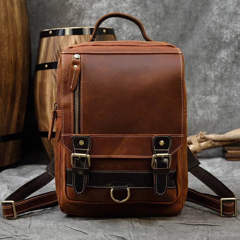 Vintage Genuine Leather Single Shoulder Chest Bag for Men - VacationGrabs