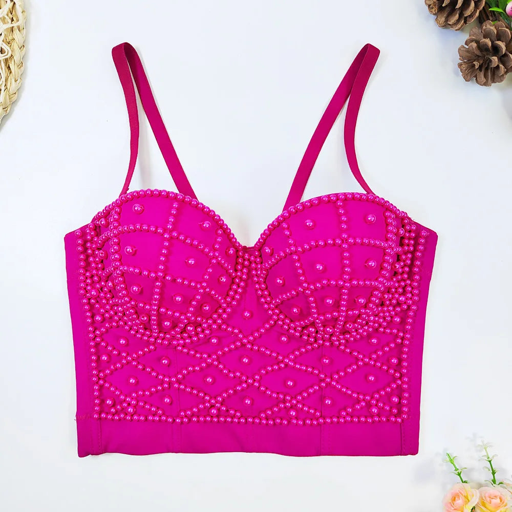 Women's Pearl Embellished Crop Top for Trendy Style