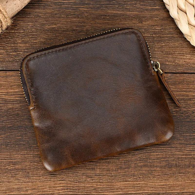Mini Coin Wallet Mini Coin Purse Wallet for Men & Women Genuine Leather with Zipper ...
