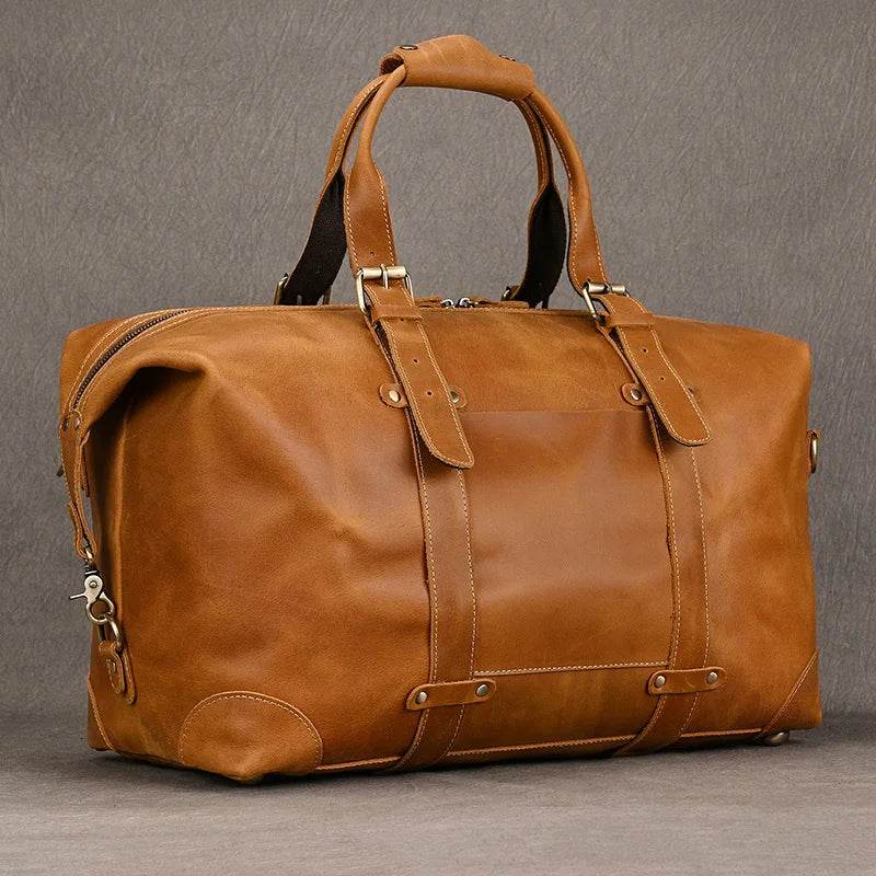 Business Leather Travel Bag Genuine Duffle for Airplane Luggage - VacationGrabs
