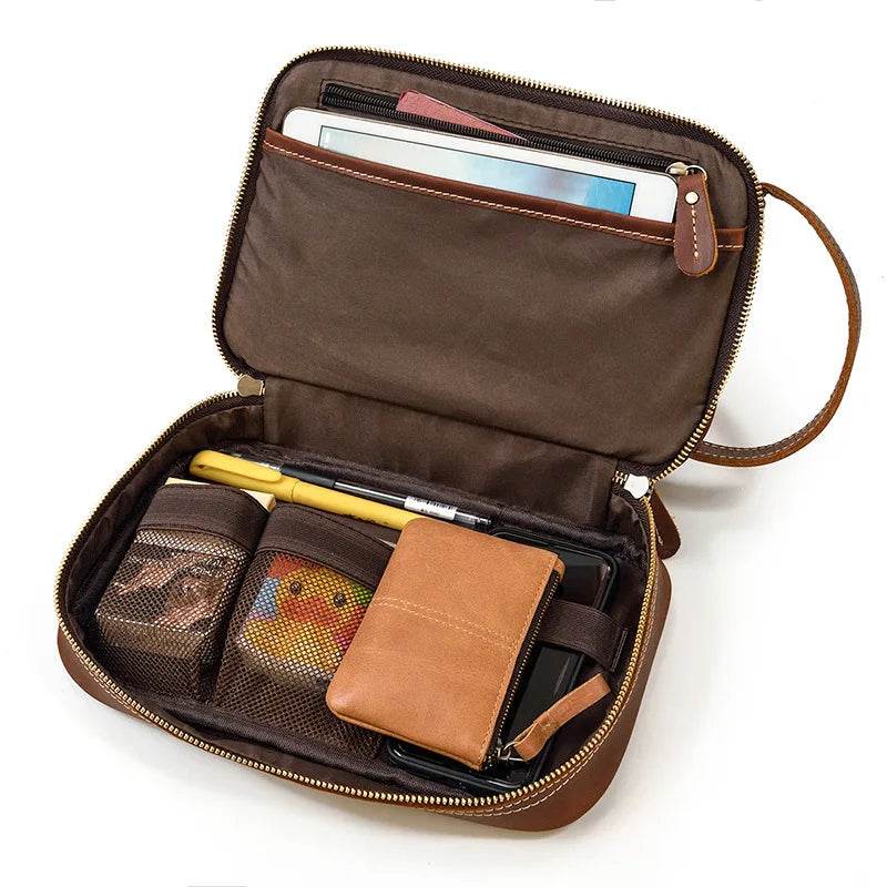 Crazy Horse Genuine Leather Small Travel Toiletry Bag - VacationGrabs