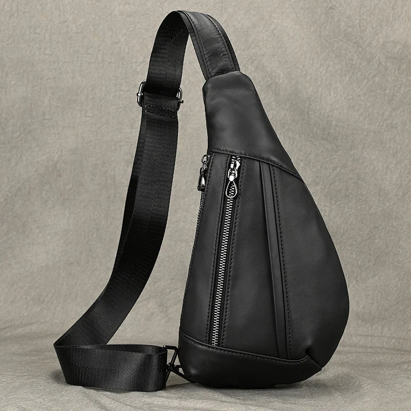 Soft Cow Leather Men's Chest Bag Genuine Leather Men's Chest Pack Small Crossbody Sling Bag Anti Theft Chest Bag Men Coffee
