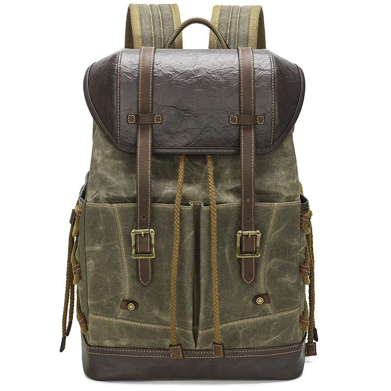 YETTIES Men's Waxed Canvas Backpack | Water-Resistant Laptop Travel Bag | Vintage Casual Rucksack for Student & Daily Commute