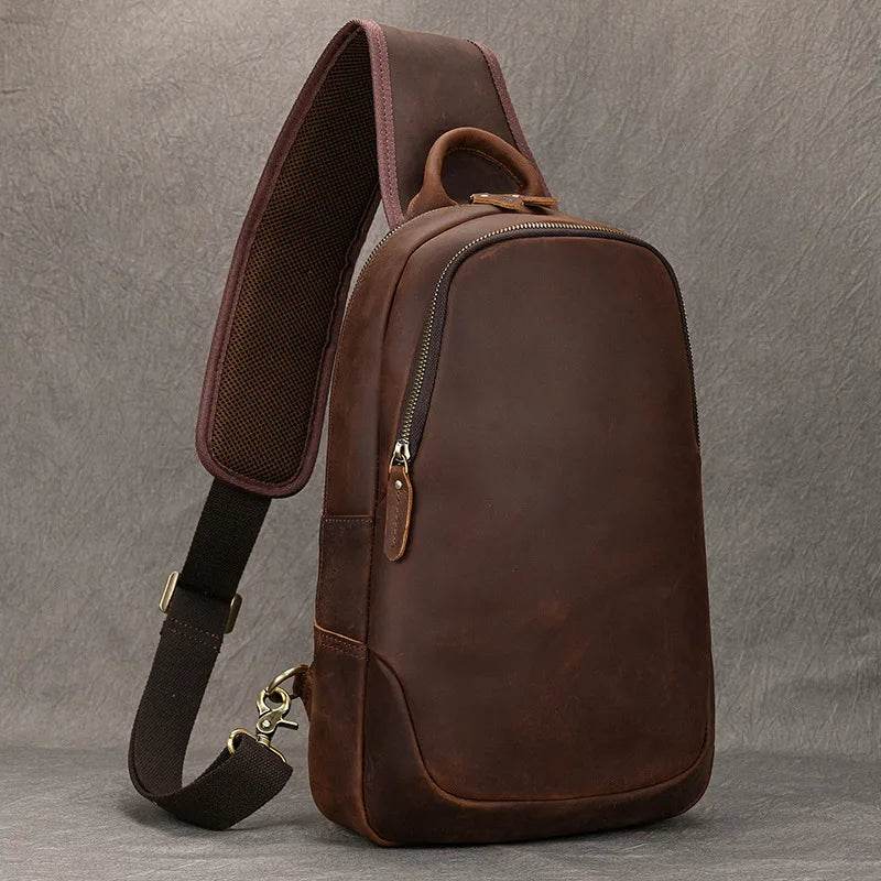 Large Size Leather Chest Bag for Men Crossbody Outdoor Sling - VacationGrabs