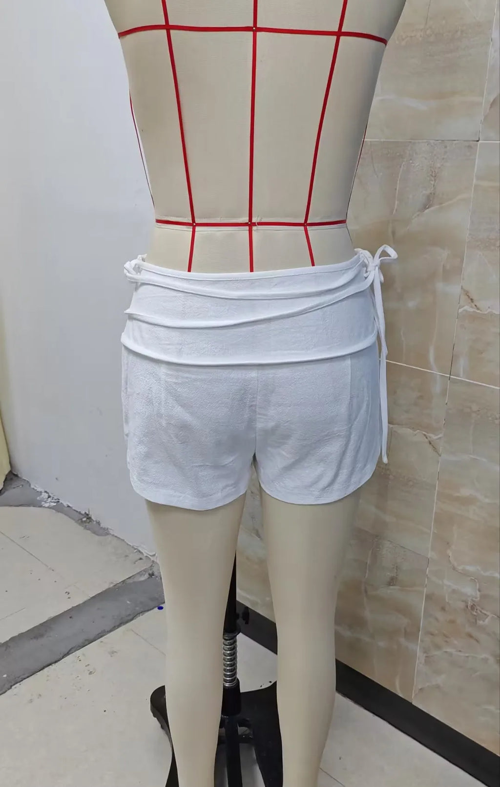 VacationGrabs Summer Vacation Low Waist Shorts Women Fold Over Waistband Side Tie Ruched Striped Solid Casual Beach Mini Short Pants