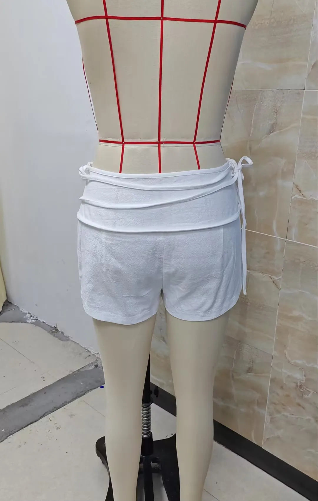 VacationGrabs Summer Vacation Low Waist Shorts Women Fold Over Waistband Side Tie Ruched Striped Solid Casual Beach Mini Short Pants