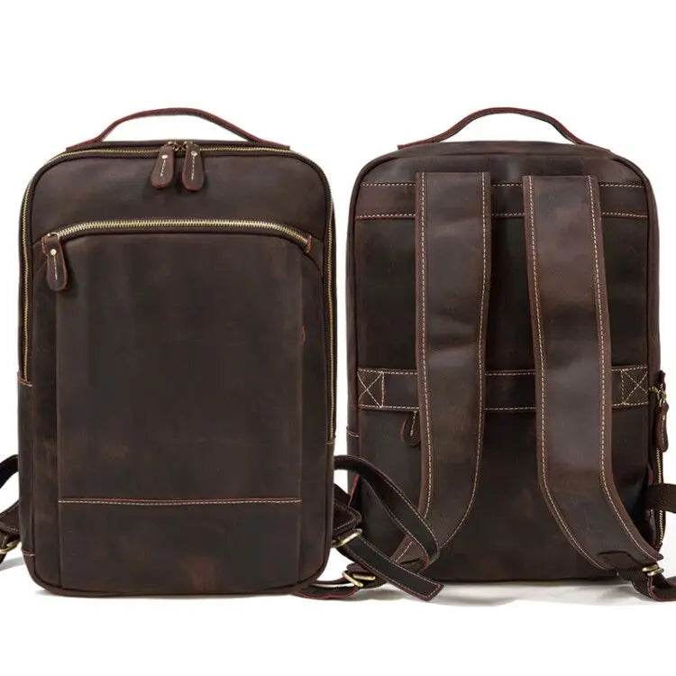 Vintage Travel Backpack Crazy Horse Leather Double Zipper Bag - VacationGrabs