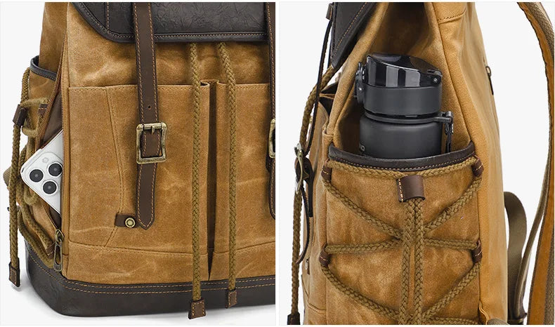 Men's Waxed Canvas Rucksack Backpack with Laptop Sleeve