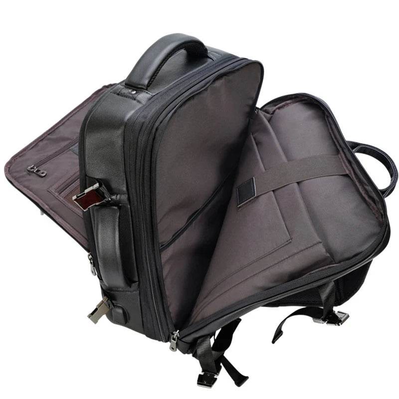 Double Layer Leather Backpack for Men Large Capacity USB Charging - VacationGrabs