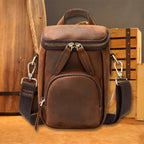 Men's Genuine Leather Sling Bag, Large Capacity Bucket Style