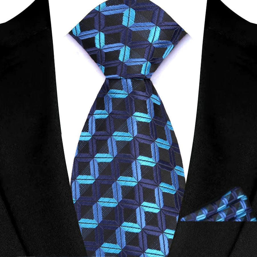 Men Tie Hankerchief Set Plaid & Checks 8CM Necktie Pocket Square Cravat for Male Wedding Party Business Gift Accessories