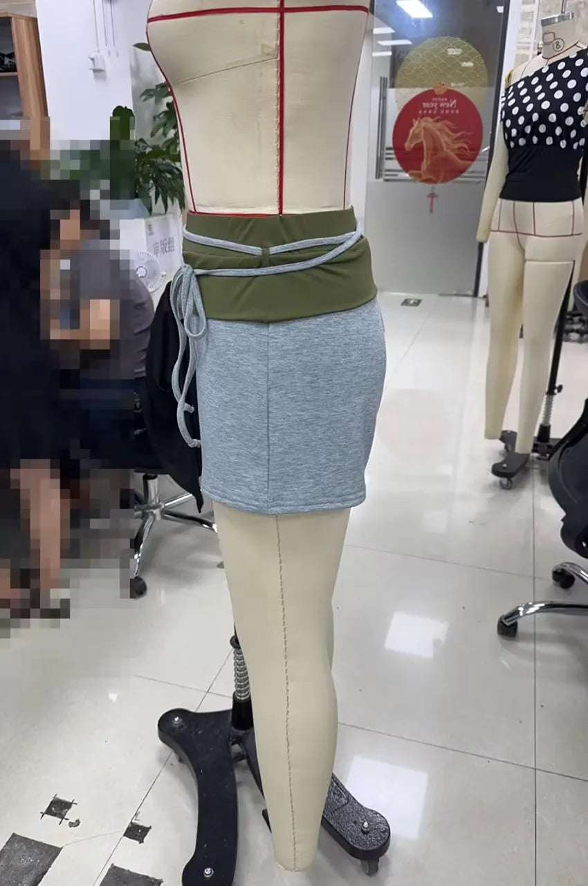 VacationGrabs Y2K Women Fold Over Waist Sweat Shorts Low Rise Drawstring Color Block Mini Shorts Summer Casual Streetwear