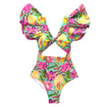 Ruffle Print Floral One Piece Slimming Swimwear - VacationGrabs