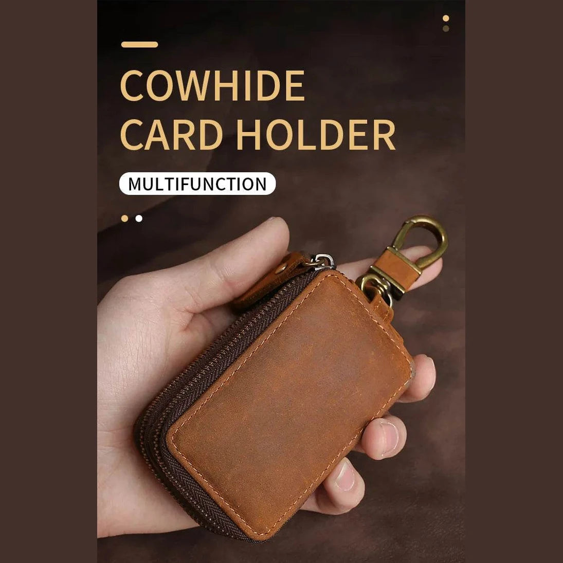 Crazy Horse Leather Double Zipper Key Chain Bag for Car/Home Keys - VacationGrabs