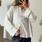 VacationGrabs Y2K Vintage Long Sleeve Blouse Stripes Collared Shirts Striped Button Down Shirt Women Oversized Trendy Fall Y2K Clothes