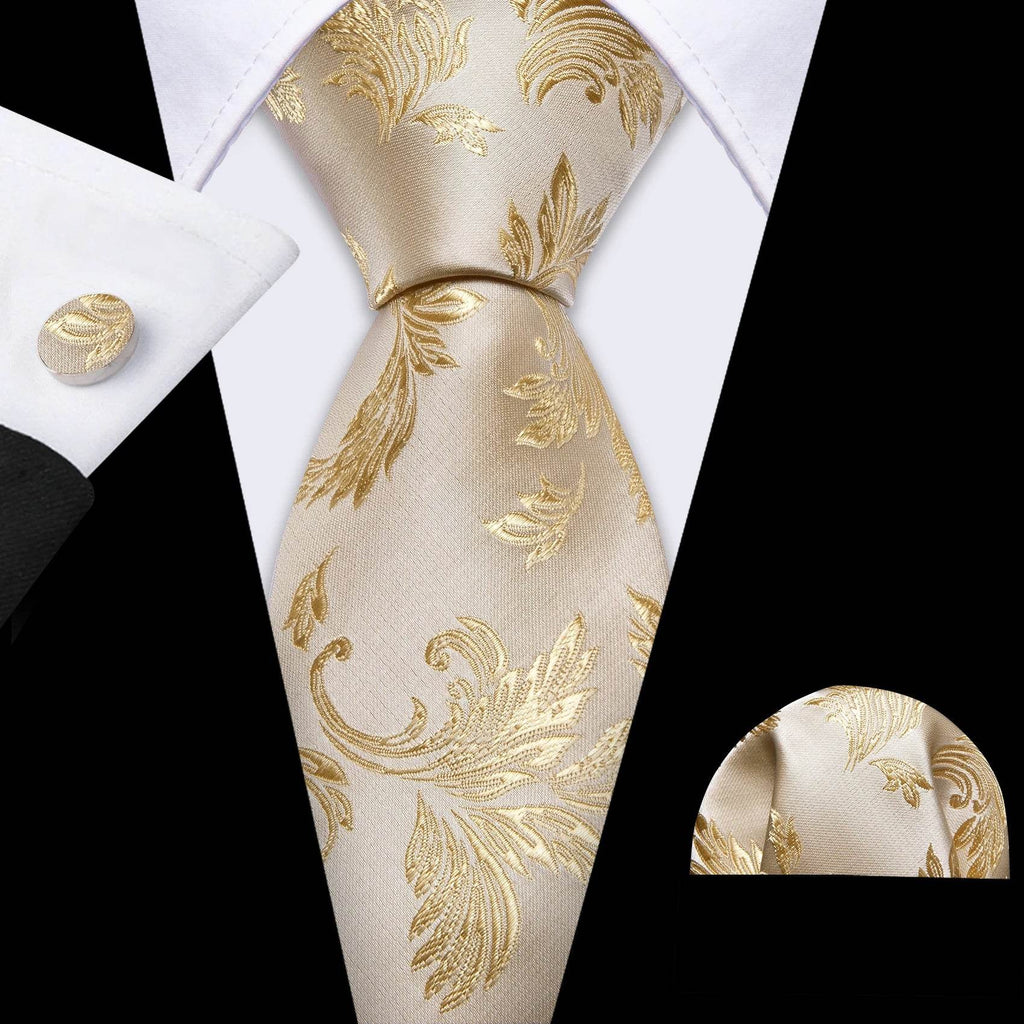 Gold & Beige Silk Tie Set for Men - VacationGrabs