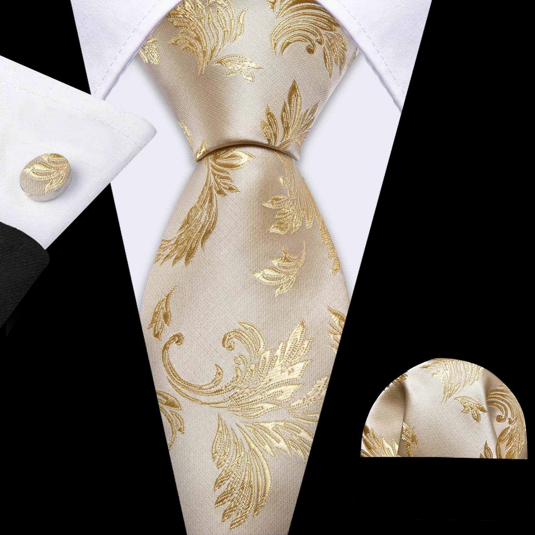 Gold & Beige Silk Tie Set for Men - VacationGrabs