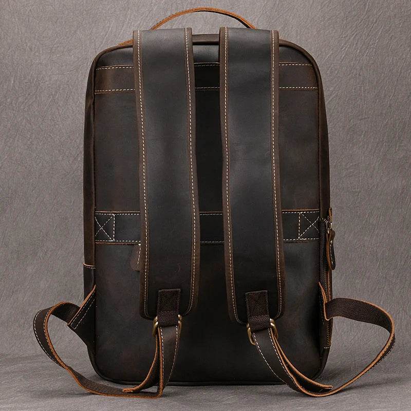Vintage Men's Crazy Horse Leather Backpack Travel Rucksack Bag - VacationGrabs