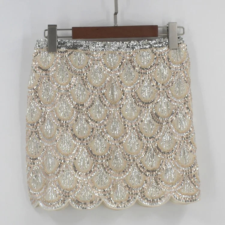 VacationGrabs Sequined Skirts for Women Chic Casual Skirts Summer New Party Clubwear Fashion Female High Waist A-Line Skirts