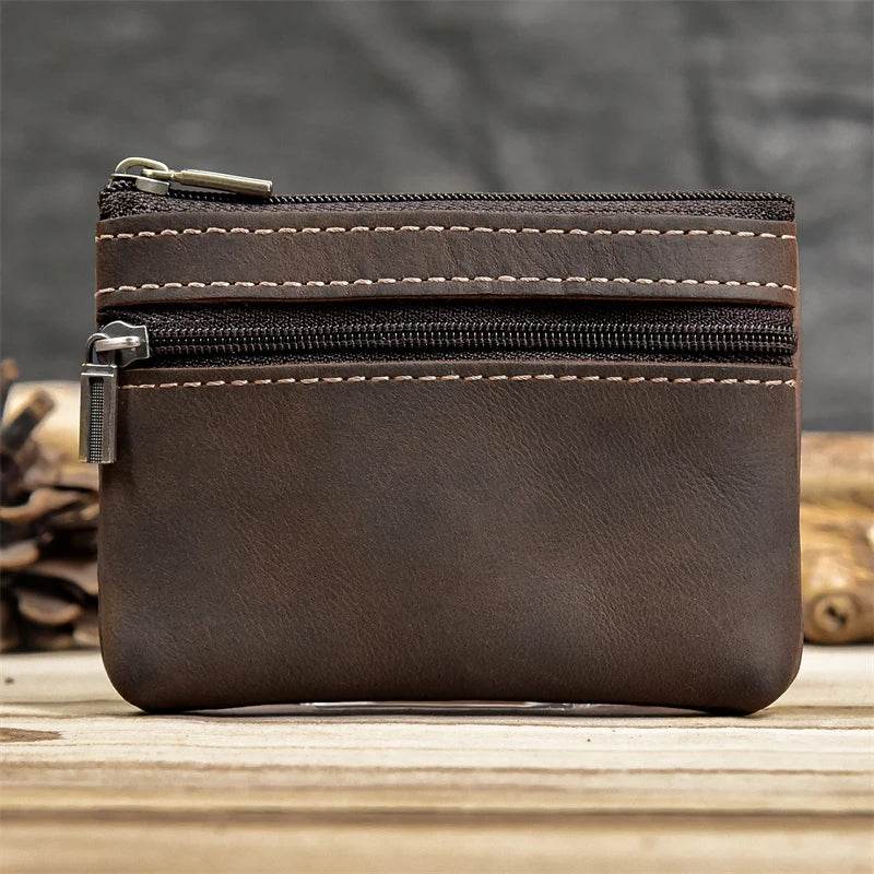 Mini Coin Purse Genuine Leather Real Cowhide Small Wallet with Key Ring - VacationGrabs
